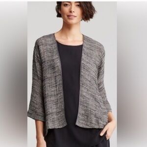 Eileen Fisher Blk/Gray Organic Linen Gauze Strata Kimono Jacket NWT Small Petite